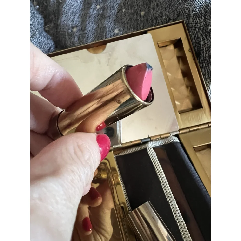 Vintage 1950s Marhill Mother of Pearl Wristlet Purse – Original Unused Lipstick